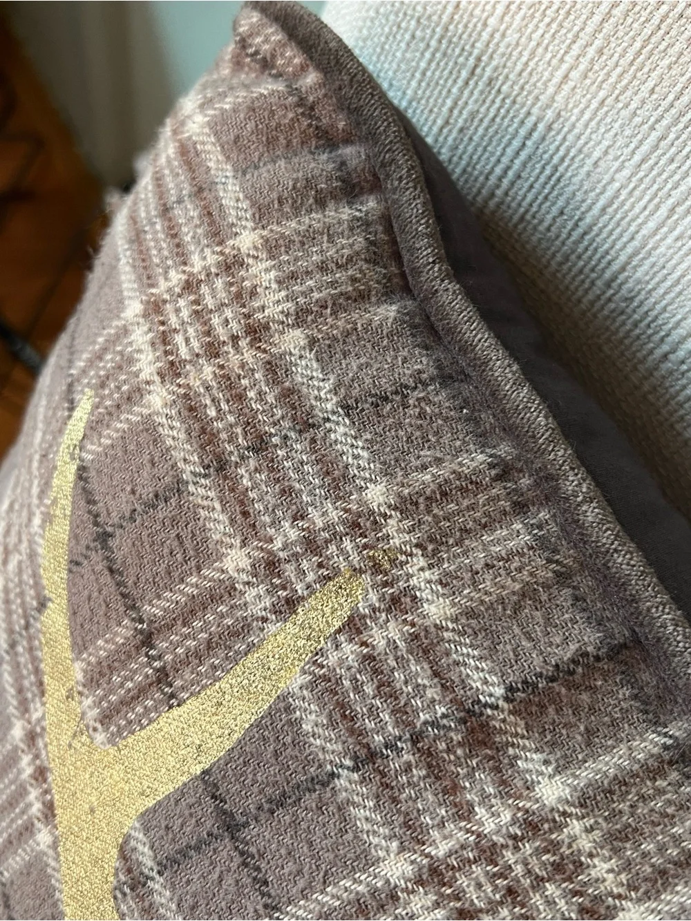 Brown Plaid and Gold Deer Pillow Pier 1